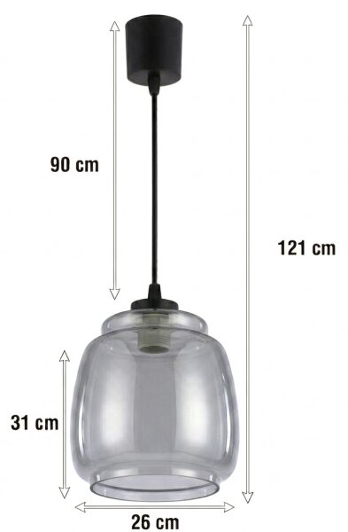 Brilagi - Lampă LED suspendată pe cablu R GLASS, 1xE27/60W/230V, diametru 26 cm, negru/gri fumuriu