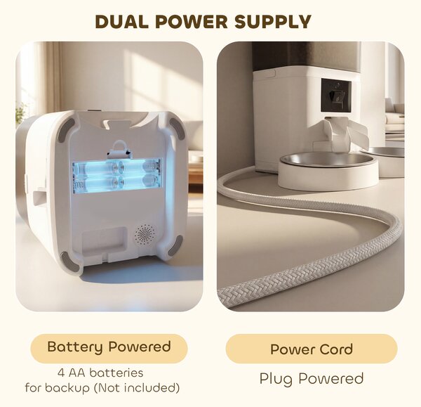 PawHut Distribuitor Automat Hrană Pisici 6L WiFi 2.4G, Control prin Aplicație cu Timer, 1-10 Mese pe Zi, Înregistrare 10s, 2 Boluri din Oțel Inoxidabil | Aosom Romania