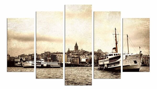 Tablou MDF ( 5 buc ) istanbul Galata, Multicolor, 60x110 cm