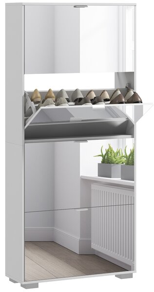 HOMCOM Dulap pentru Depozitarea Încălțămintei cu Uși, Oglindă și 3 Sertare Rabatabile, 76x26x168 cm, Alb | Aosom Romania
