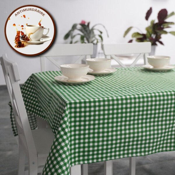 Fata de masa teflonata din bumbac, rotunda, diametru 160cm, patratele verzi