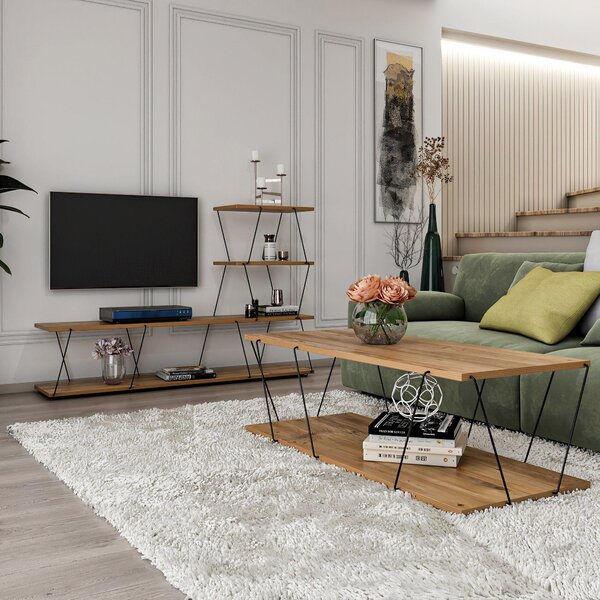 Set Mobila Sufragerie Basak, Alb - Stejar - Gri, 150x93x30 cm, 120x30x50 cm