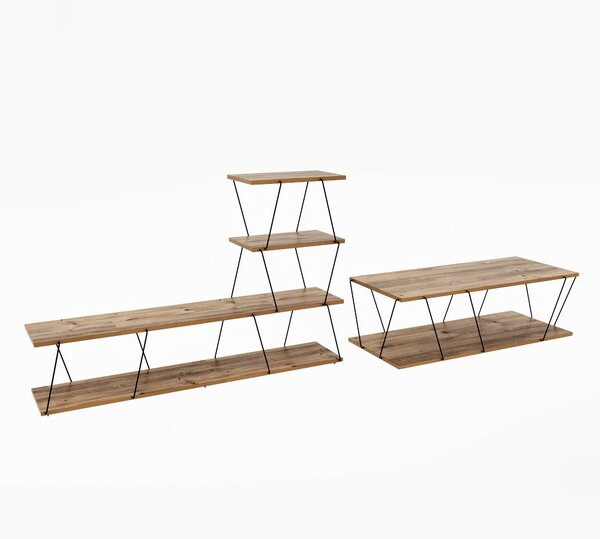 Set Mobila Sufragerie Basak, Alb - Stejar - Gri, 150x93x30 cm, 120x30x50 cm