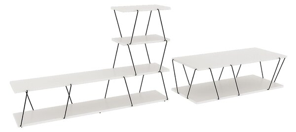 Set Mobila Sufragerie Basak, Alb - Stejar - Gri, 150x93x30 cm, 120x30x50 cm