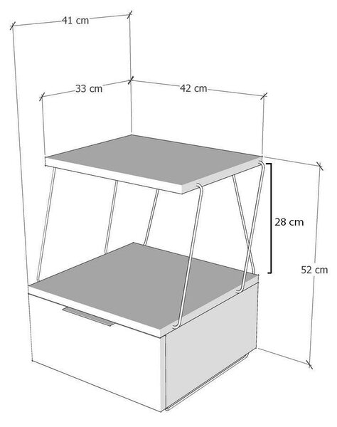 Noptiera Tekoba, Galben - Stejar - Alb - Gri, 42x52x41 cm