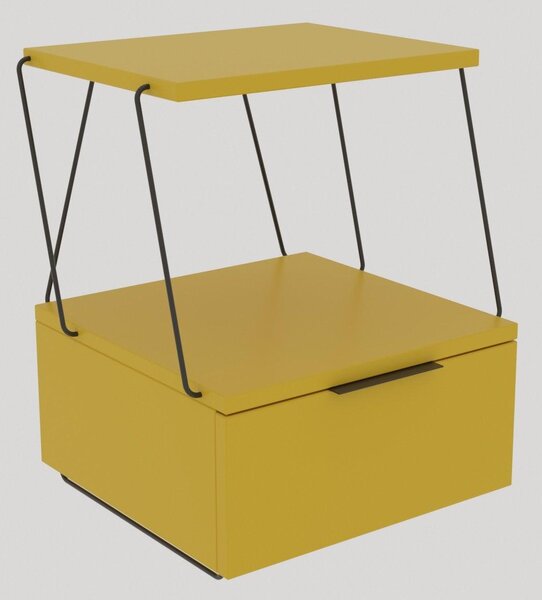 Noptiera Tekoba, Galben - Stejar - Alb - Gri, 42x52x41 cm