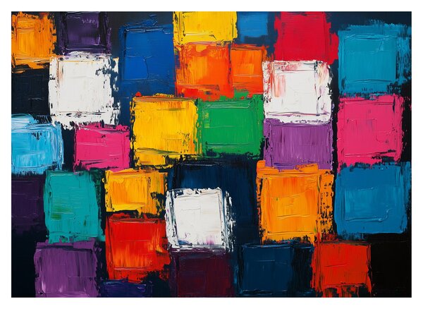 Tablou pe sticlă - Pictură cu pătrate colorate (70x50 cm)