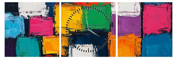 Tablou - Pictură cu pătrate colorate (cu ceas) (90x30 cm)