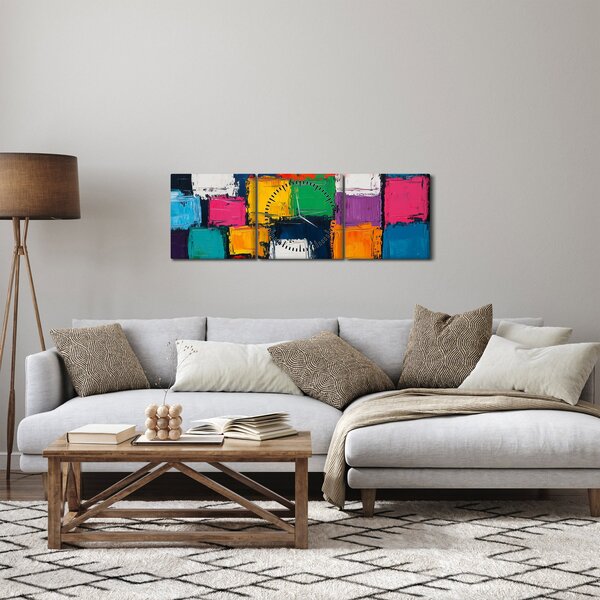 Tablou - Pictură cu pătrate colorate (cu ceas) (90x30 cm)