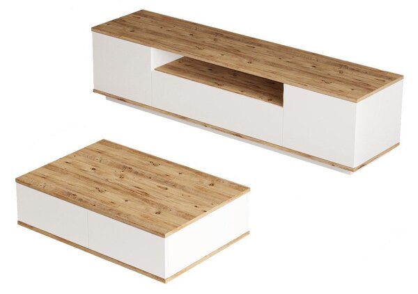 Set Mobila Sufragerie Songul, Stejar, 2 piese, Comoda Tv - Masuta de Cafea, 180x45x45 cm