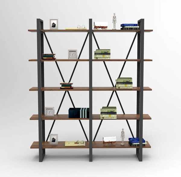 Etajera MN05-BA, nuc/negru, PAL melaminat, 154x34x180 cm