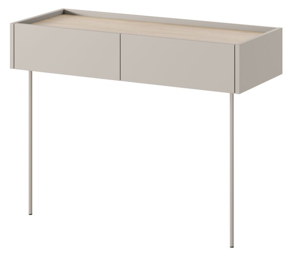 Consola Desin / masa de toaleta 100 cm cu sertare si picioare metalice - cashmir / stejar nagano