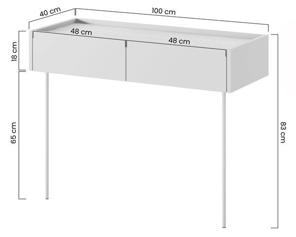 Consola Desin / masa de toaleta 100 cm cu sertare si picioare metalice - cashmir / stejar nagano