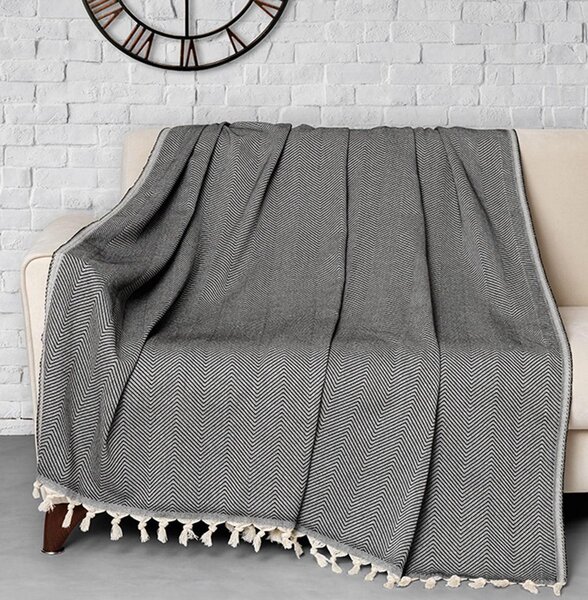 Patura Chenille, Alb Negru, 170x230 cm