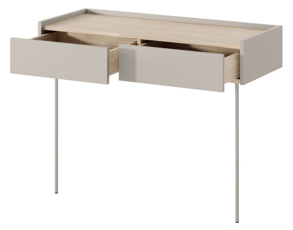 Consola Desin / masa de toaleta 100 cm cu sertare si picioare metalice - cashmir / stejar nagano