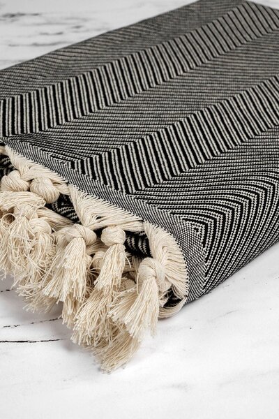 Patura Chenille, Alb Negru, 170x230 cm