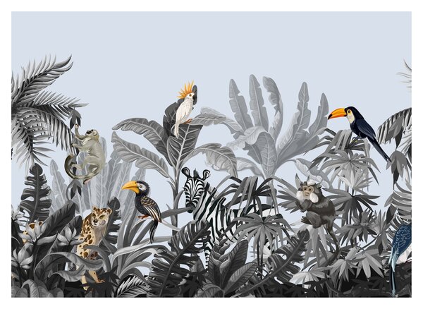 Tablou pe sticlă - Jungla ilustrată (70x50 cm)