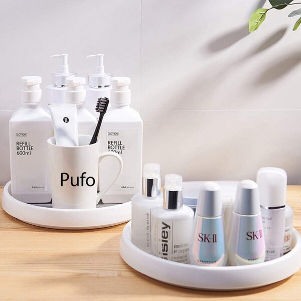 Organizator rotativ tip tava Pufo pentru frigider sau dulap cu suprafata antialunecare, 30 cm, alb