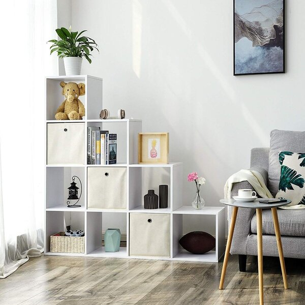 Raft biblioteca Vasagle in trepte cu 10 compartimente, alb 129.5 X 29 X 129.5 cm