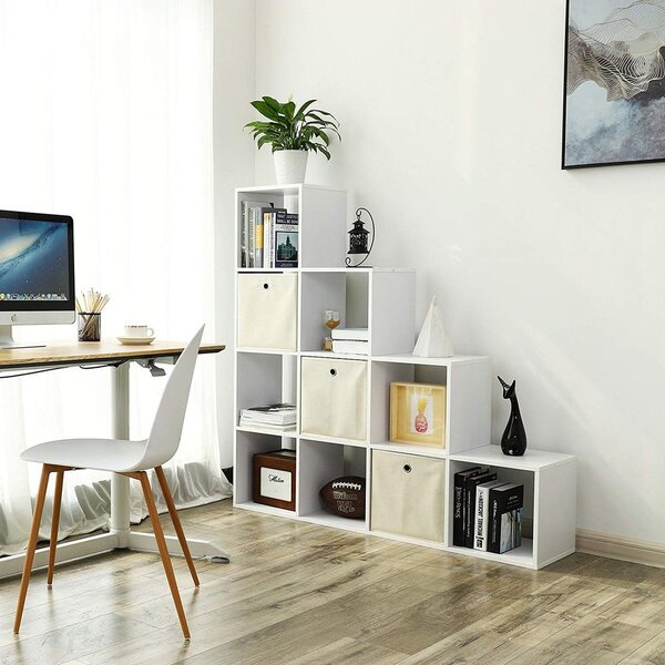 Raft biblioteca Vasagle in trepte cu 10 compartimente, alb 129.5 X 29 X 129.5 cm
