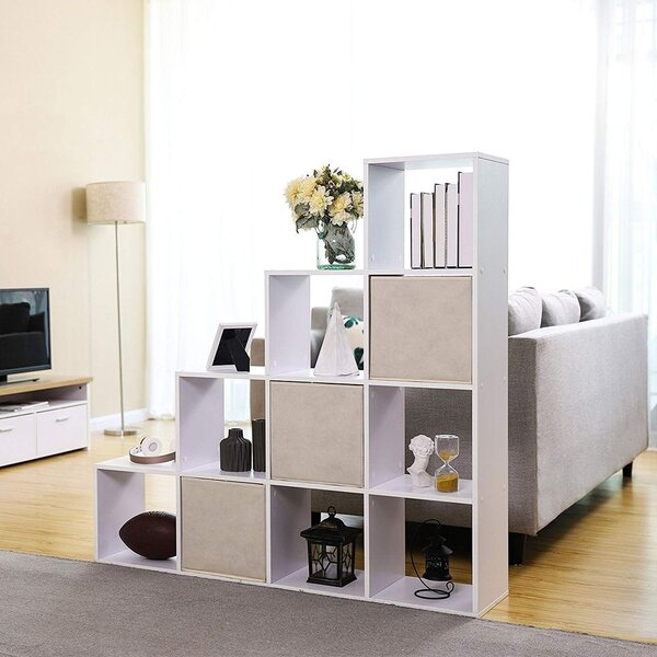 Raft biblioteca Vasagle in trepte cu 10 compartimente, alb 129.5 X 29 X 129.5 cm