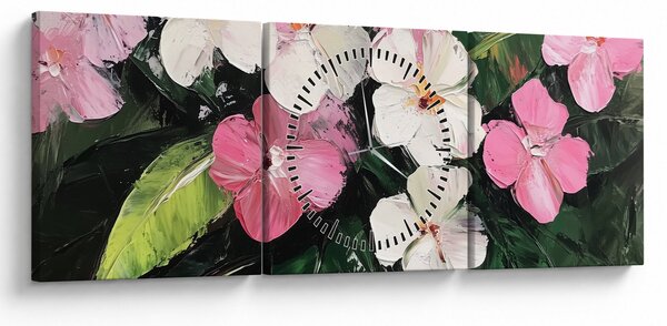 Tablou - Flori roz și albe (cu ceas) (90x30 cm)