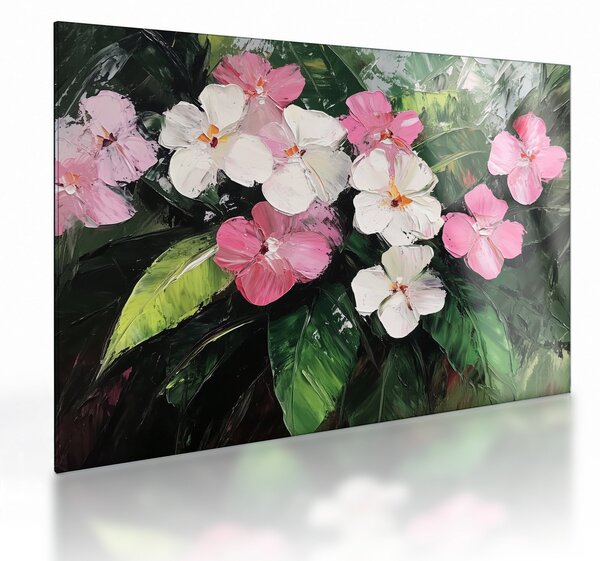 Tablou pe sticlă - Flori roz și albe (70x50 cm)
