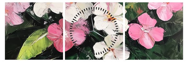 Tablou - Flori roz și albe (cu ceas) (90x30 cm)