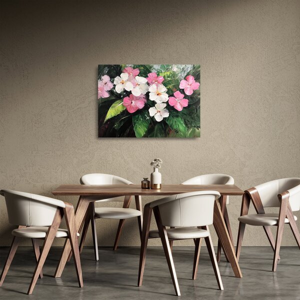 Tablou pe sticlă - Flori roz și albe (70x50 cm)
