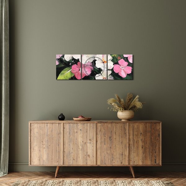 Tablou - Flori roz și albe (cu ceas) (90x30 cm)