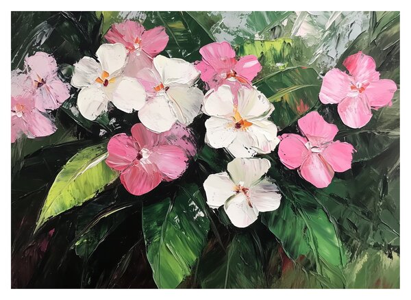 Tablou pe sticlă - Flori roz și albe (70x50 cm)
