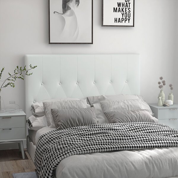 HOMCOM Spătar Pat Matrimonial Capitonată cu Design cu Nasturi, Căpătâi Pat din Piele PU și MDF, 160x7x120 cm, Alb | Aosom Romania
