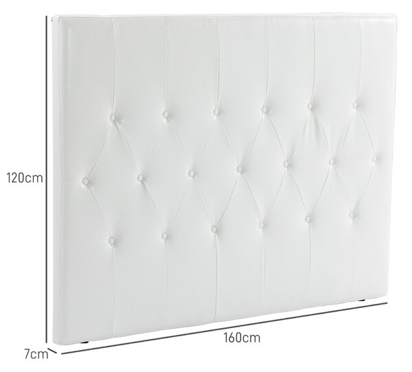 HOMCOM Spătar Pat Matrimonial Capitonată cu Design cu Nasturi, Căpătâi Pat din Piele PU și MDF, 160x7x120 cm, Alb | Aosom Romania