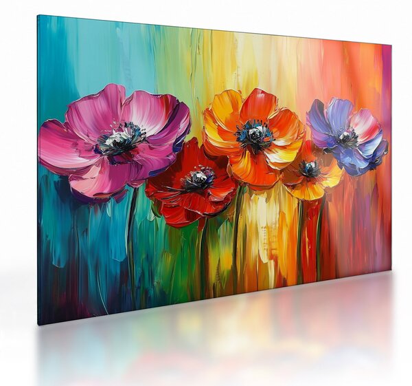Tablou pe sticlă - Cinci flori colorate (70x50 cm)