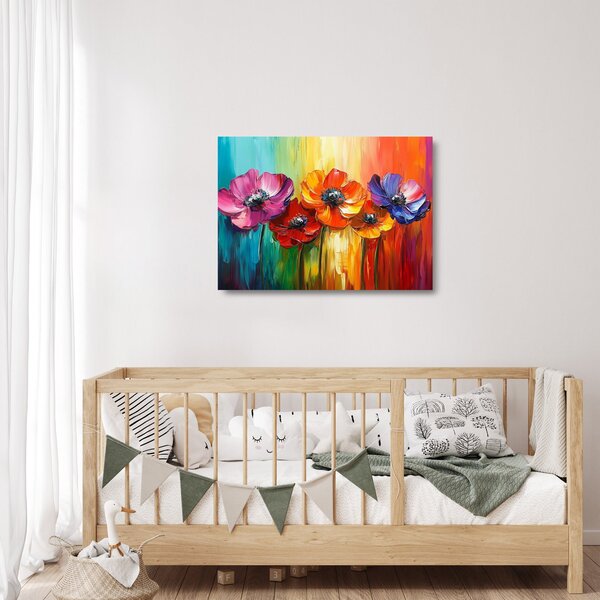 Tablou pe sticlă - Cinci flori colorate (70x50 cm)