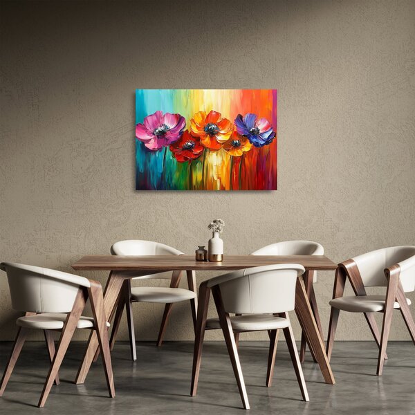 Tablou pe sticlă - Cinci flori colorate (70x50 cm)
