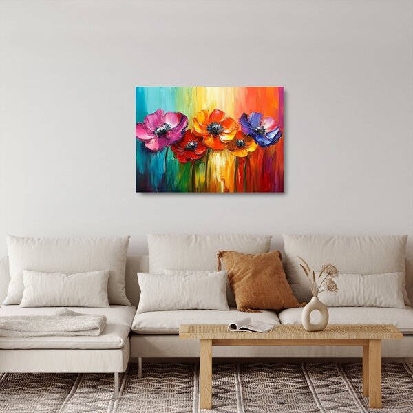 Tablou pe sticlă - Cinci flori colorate (70x50 cm)