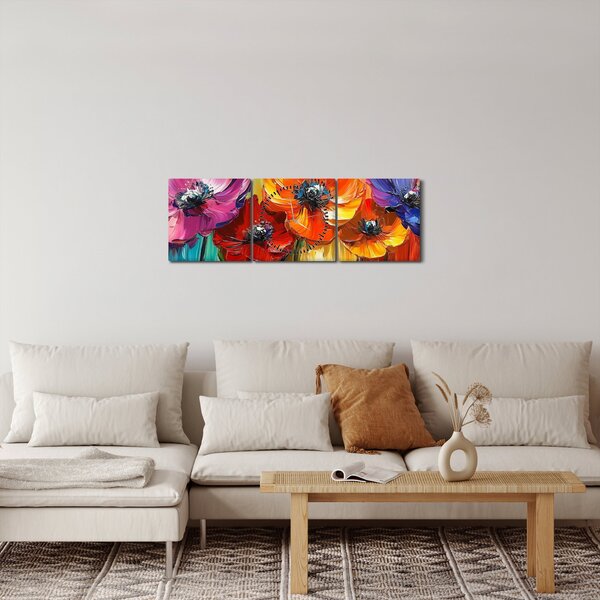 Tablou - Cinci flori colorate (cu ceas) (90x30 cm)