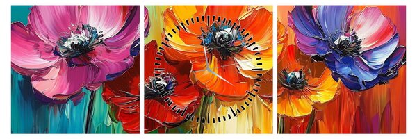 Tablou - Cinci flori colorate (cu ceas) (90x30 cm)