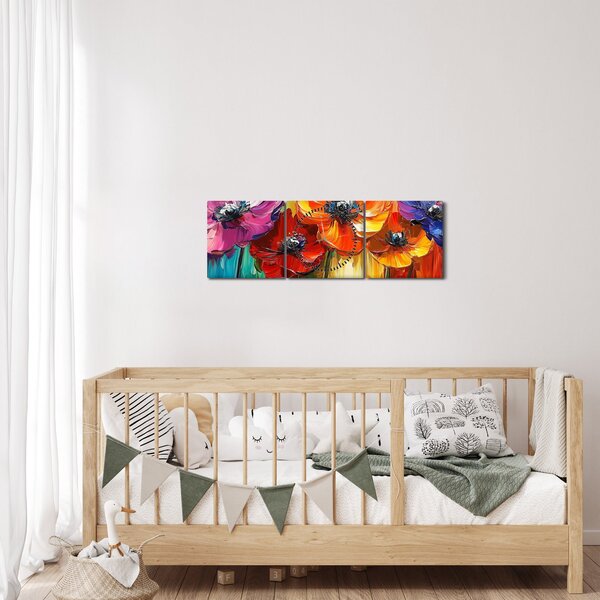 Tablou - Cinci flori colorate (cu ceas) (90x30 cm)