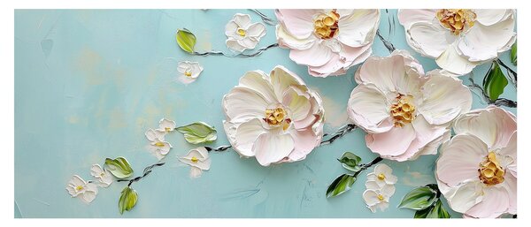 Tablou - Flori pe fundal albastru (120x50 cm)