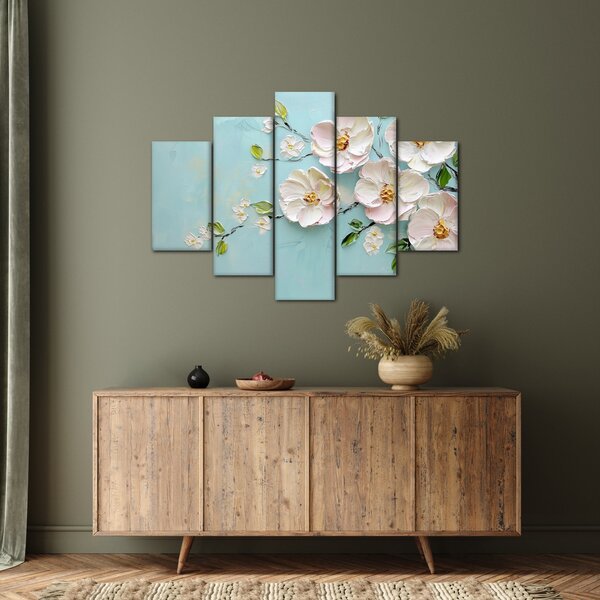 Tablou - Flori pe fundal albastru (150x105 cm)