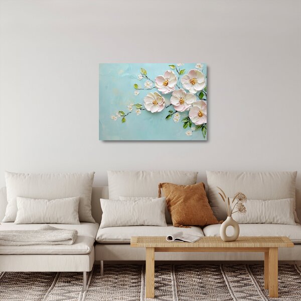 Tablou pe sticlă - Flori pe fundal albastru (70x50 cm)