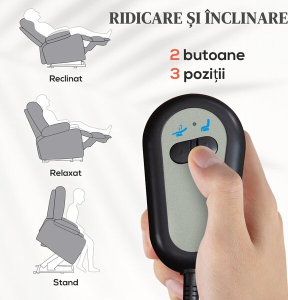 HOMCOM Fotoliu Electric, Reclinabil până la 160° cu Motor, Telecomandă și Suport pentru Picioare, 83x89x102 cm, Gri | Aosom Romania