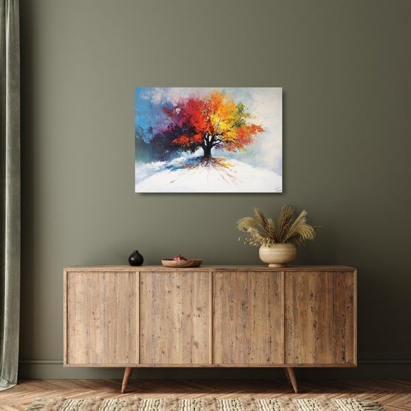 Tablou pe sticlă - Copac multicolor (70x50 cm)