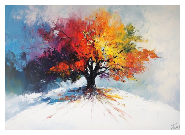 Tablou pe sticlă - Copac multicolor (70x50 cm)