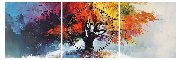 Tablou - Copac multicolor (cu ceas) (90x30 cm)