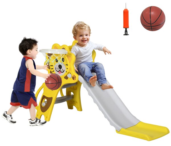 AIYAPLAY Tobogan pentru Copii 2 în 1 cu Coș de Baschet, Tobogan Interior pentru Copii 1-3 ani, 131x50x74 cm, Galben | Aosom Romania