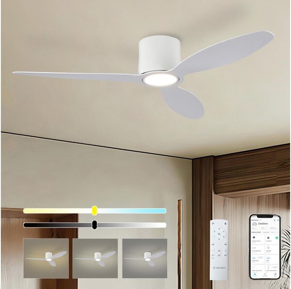 ZEVENTI - Ventilator de tavan LED VENTORA, 24W/230V, Wi-Fi Tuya, alb, cu telecomandă