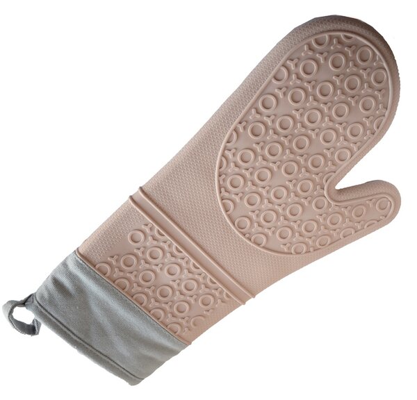 Manusa de bucatarie Pufo Cuisine din silicon pentru gratar sau cuptor, captusita, 35 cm, roz